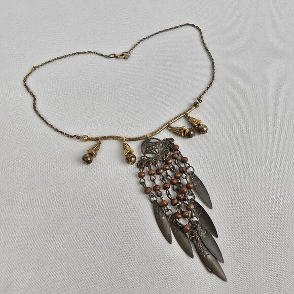 Vintage Reworked Gold Tone Fringe Pendant Necklace - Picture 2 of 7